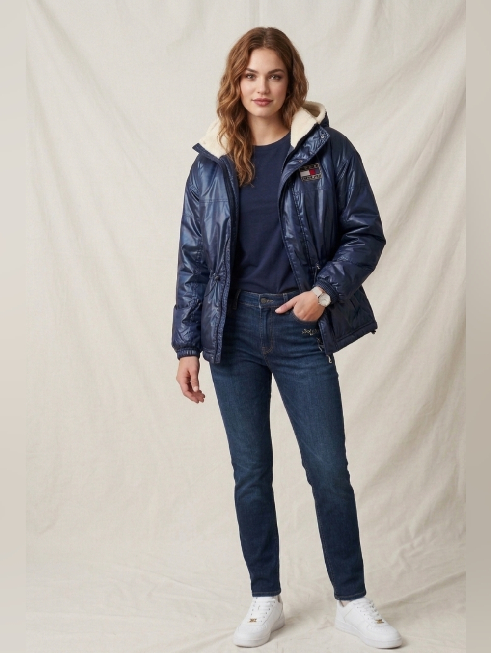 Tommy Hilfiger Full Zil Heavywright Softshell Hooded Jacket In Navy Sz S